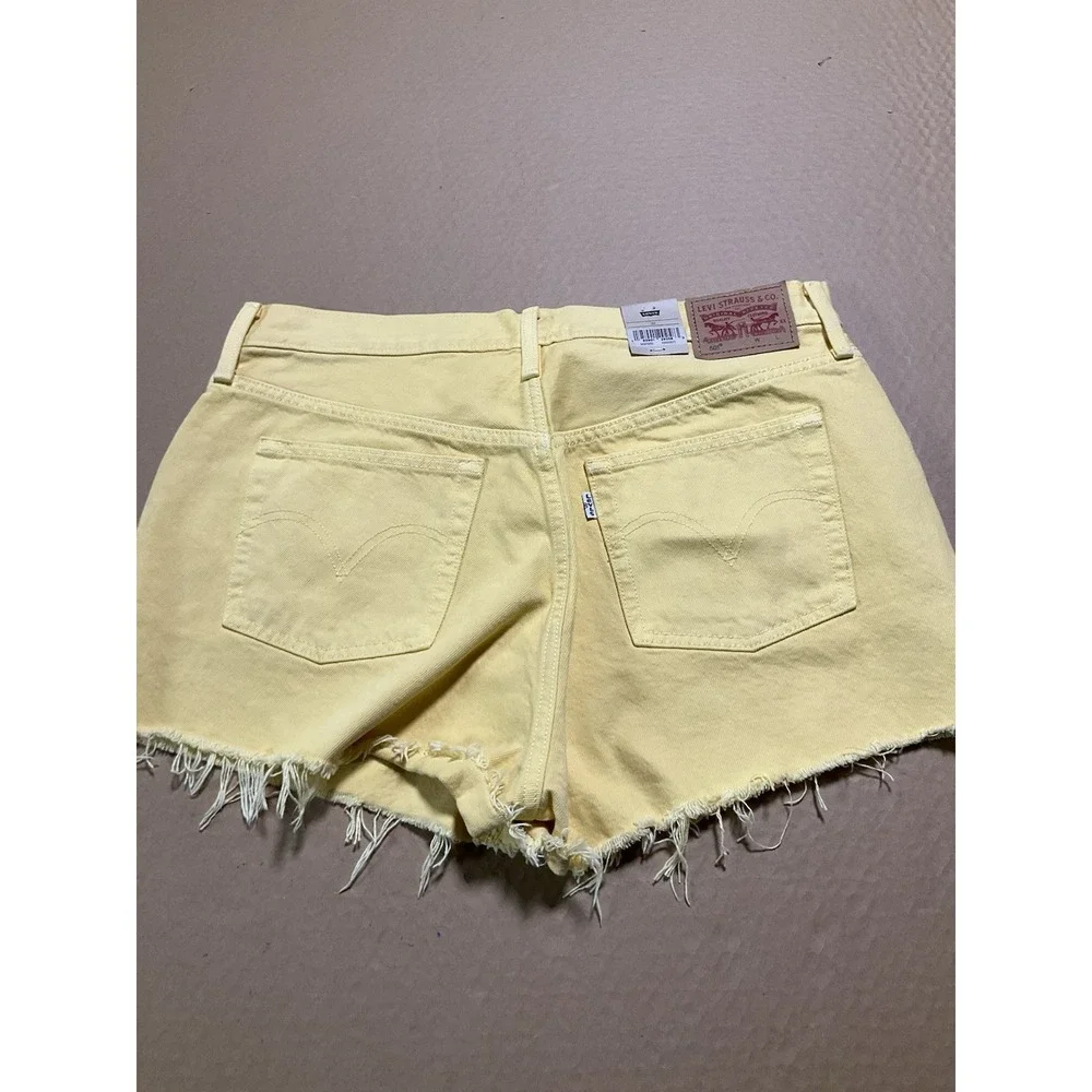 Levis 501 Women's Button Fly Raw Hem Yellow High Rise Denim Jean Shorts Size 32